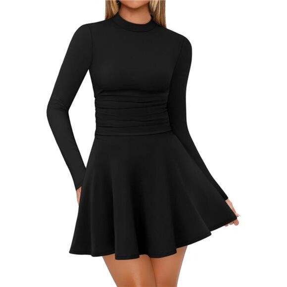 Long Sleeve Mini Dresses for Women Black - Picture 1 of 5